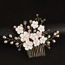 Bridal Headpiece With Handmade Polymer Clay Flowers and Pearl Hair Comb